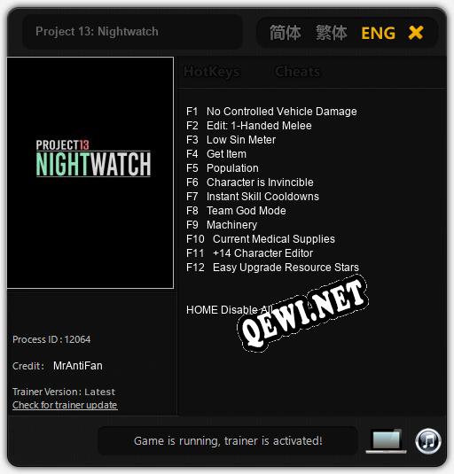 Трейнер для Project 13: Nightwatch [v1.0.6]