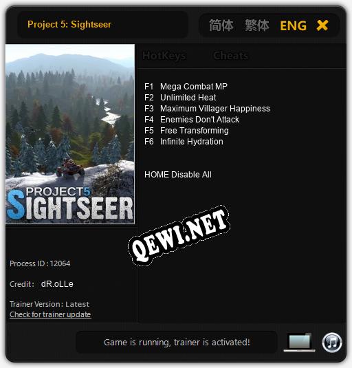 Трейнер для Project 5: Sightseer [v1.0.3]