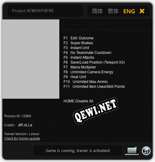Project ATMOSPHERE: Трейнер +11 [v1.3]