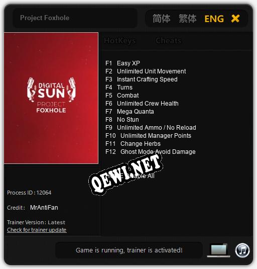 Трейнер для Project Foxhole [v1.0.4]