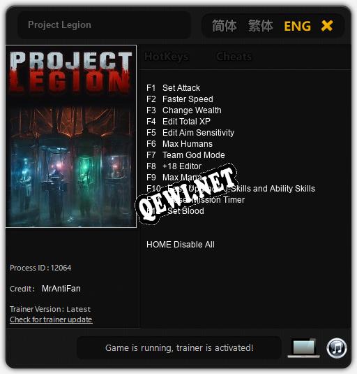 Трейнер для Project Legion [v1.0.2]