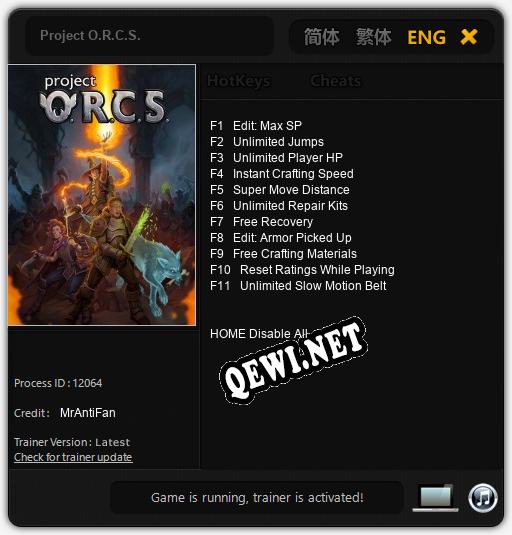 Трейнер для Project O.R.C.S. [v1.0.4]