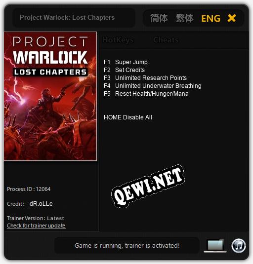 Project Warlock: Lost Chapters: ТРЕЙНЕР И ЧИТЫ (V1.0.20)