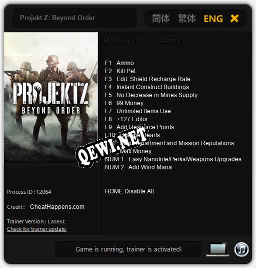 Projekt Z: Beyond Order: Трейнер +14 [v1.2]