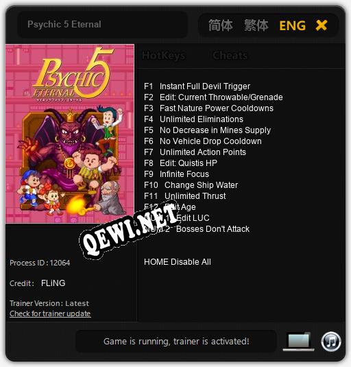 Psychic 5 Eternal: Читы, Трейнер +14 [FLiNG]
