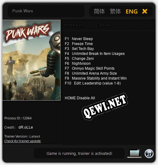 Punk Wars: ТРЕЙНЕР И ЧИТЫ (V1.0.6)