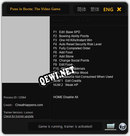 Трейнер для Puss in Boots: The Video Game [v1.0.1]