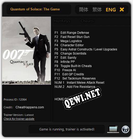 Quantum of Solace: The Game: Читы, Трейнер +14 [CheatHappens.com]