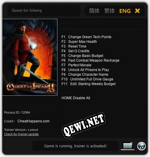 Quest for Infamy: ТРЕЙНЕР И ЧИТЫ (V1.0.32)
