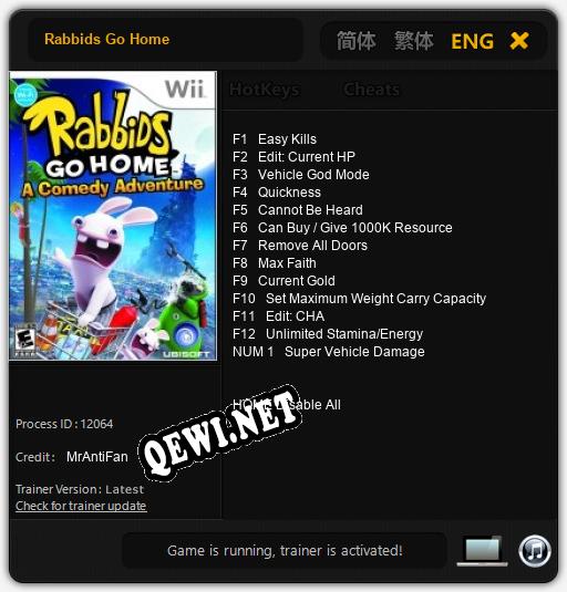 Трейнер для Rabbids Go Home [v1.0.7]