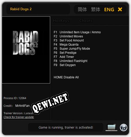 Трейнер для Rabid Dogs 2 [v1.0.7]