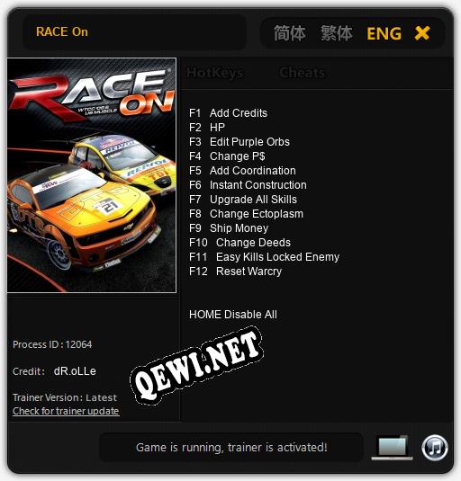 Трейнер для RACE On [v1.0.9]