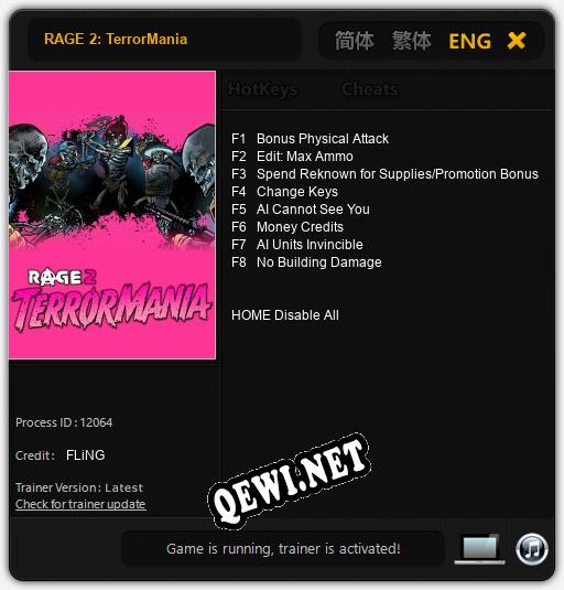 RAGE 2: TerrorMania: Трейнер +8 [v1.3]