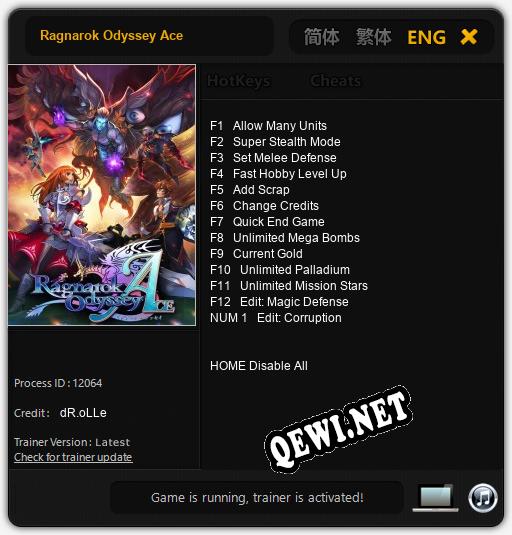 Трейнер для Ragnarok Odyssey Ace [v1.0.7]
