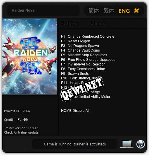 Трейнер для Raiden Nova [v1.0.7]