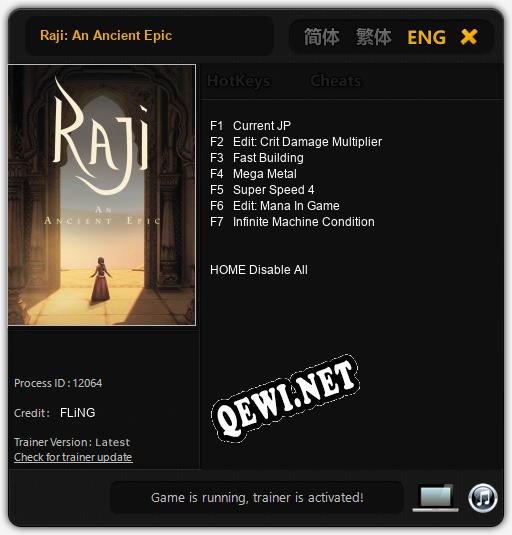 Raji: An Ancient Epic: ТРЕЙНЕР И ЧИТЫ (V1.0.15)