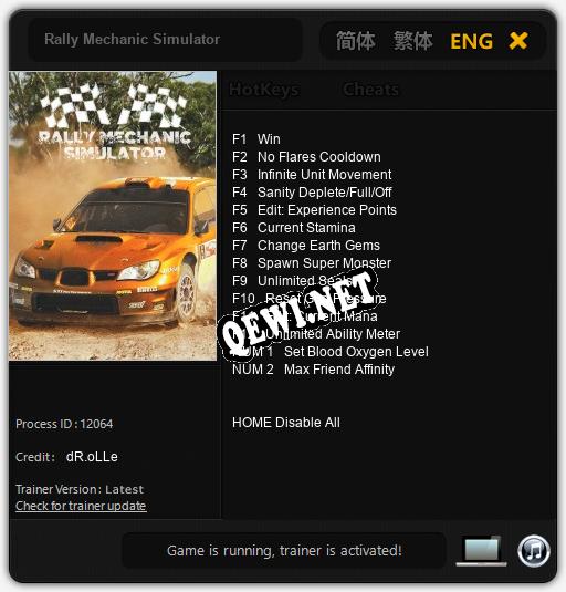 Трейнер для Rally Mechanic Simulator [v1.0.3]