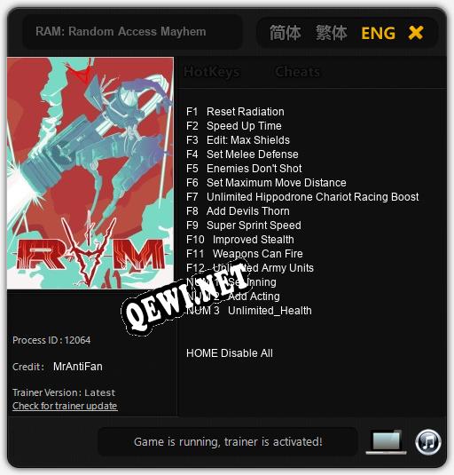 Трейнер для RAM: Random Access Mayhem [v1.0.3]