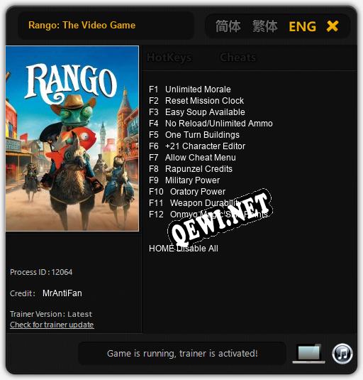 Rango: The Video Game: Трейнер +12 [v1.4]