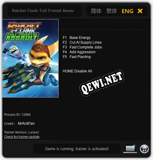 Трейнер для Ratchet Clank: Full Frontal Assault [v1.0.9]
