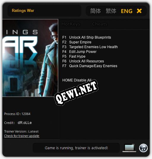 Ratings War: Читы, Трейнер +7 [dR.oLLe]