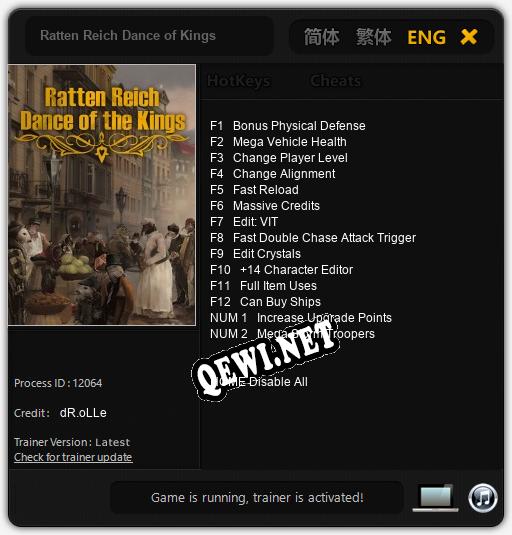 Трейнер для Ratten Reich Dance of Kings [v1.0.1]