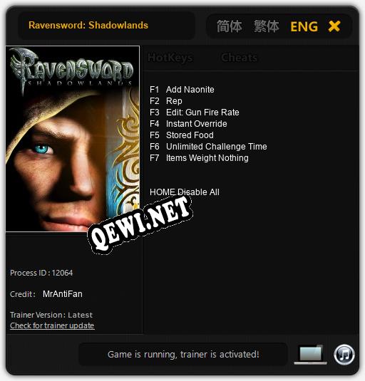 Трейнер для Ravensword: Shadowlands [v1.0.6]