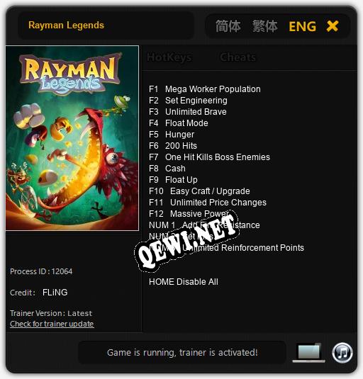 Трейнер для Rayman Legends [v1.0.9]