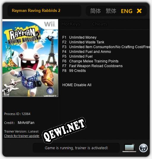 Трейнер для Rayman Raving Rabbids 2 [v1.0.1]