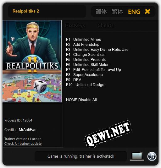 Трейнер для Realpolitiks 2 [v1.0.2]