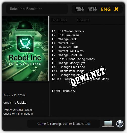 Трейнер для Rebel Inc: Escalation [v1.0.4]