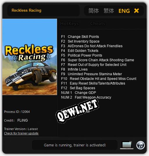 Reckless Racing: Трейнер +14 [v1.6]