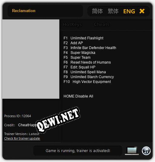 Трейнер для Reclamation [v1.0.8]