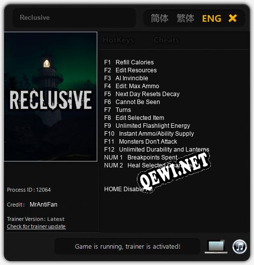 Reclusive: Трейнер +14 [v1.9]
