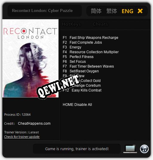 Трейнер для Recontact London: Cyber Puzzle [v1.0.7]