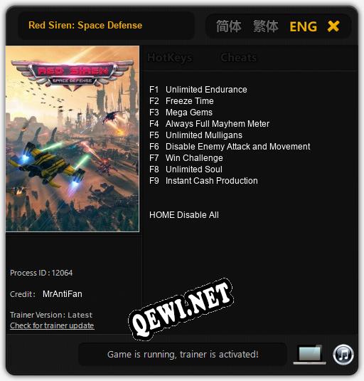 Трейнер для Red Siren: Space Defense [v1.0.6]