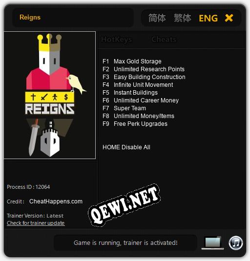 Трейнер для Reigns [v1.0.2]