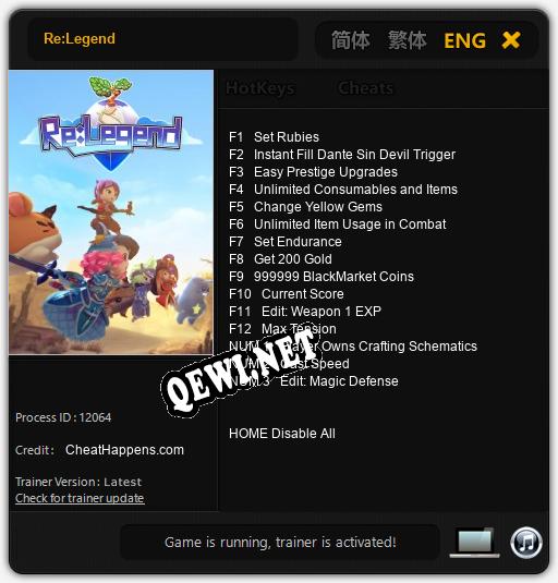 Трейнер для Re:Legend [v1.0.3]