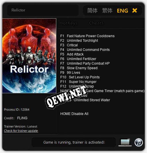 Relictor: ТРЕЙНЕР И ЧИТЫ (V1.0.45)