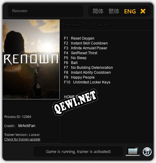 Renown: Трейнер +10 [v1.2]