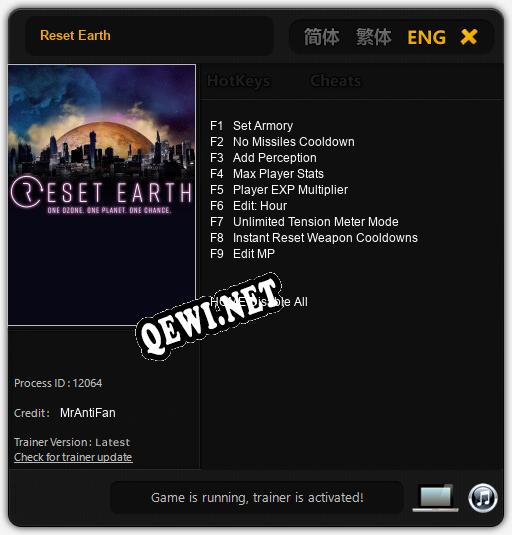 Трейнер для Reset Earth [v1.0.6]