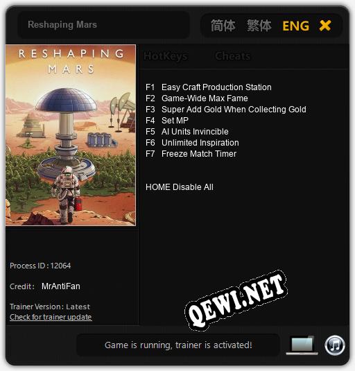 Трейнер для Reshaping Mars [v1.0.8]