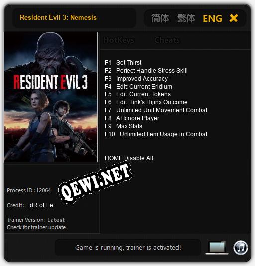 Трейнер для Resident Evil 3: Nemesis [v1.0.6]