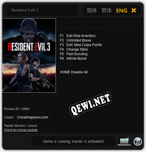 Resident Evil 3: Трейнер +6 [v1.9]