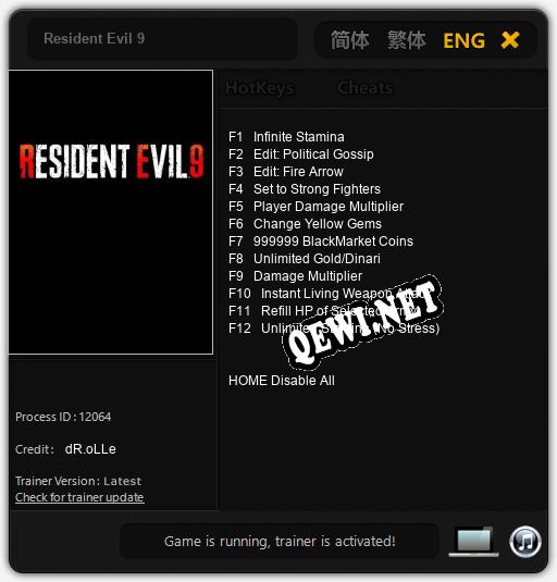 Resident Evil 9: Читы, Трейнер +12 [dR.oLLe]