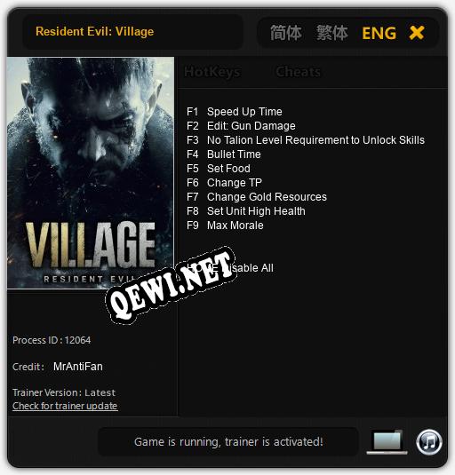 Трейнер для Resident Evil: Village [v1.0.1]