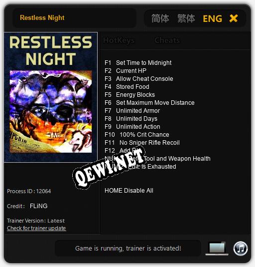 Трейнер для Restless Night [v1.0.9]