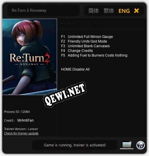 Трейнер для Re:Turn 2 Runaway [v1.0.3]