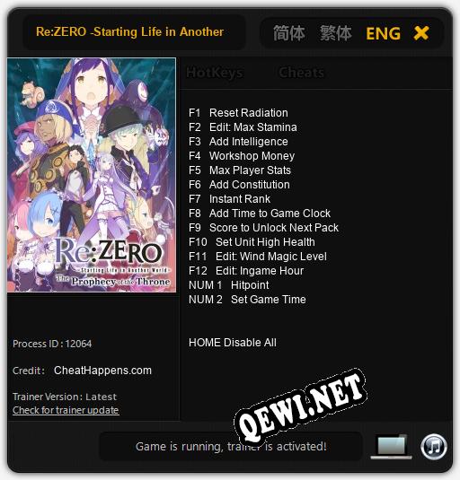 Re:ZERO -Starting Life in Another World- The Prophecy of the Throne: Трейнер +14 [v1.7]