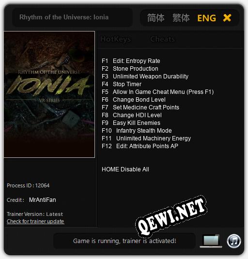 Трейнер для Rhythm of the Universe: Ionia [v1.0.3]